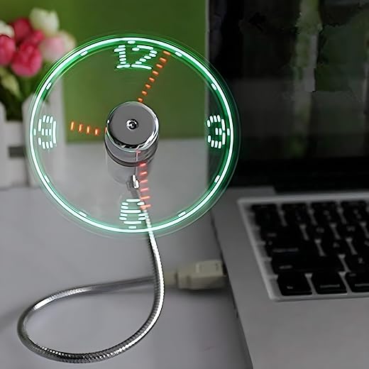Ventilatore USB con Orologio LED Argento